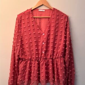 Amazon Pink Long Sleeve Ruffled Blouse